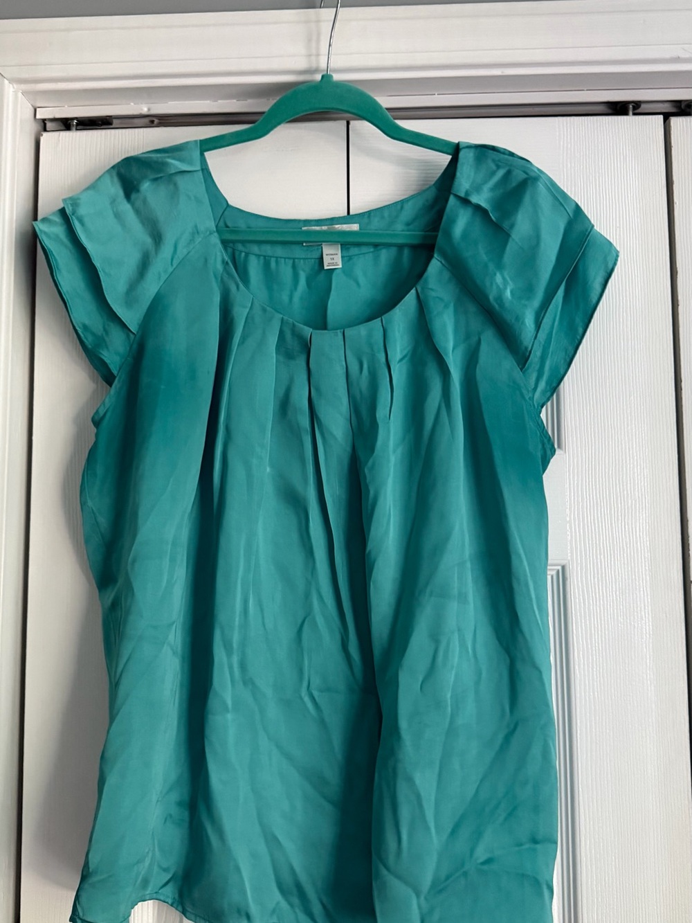 Cato Teal Pleated Short-Sleeve Blouse